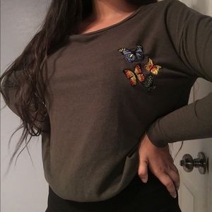 olive green long sleeve with butterfly // wet seal